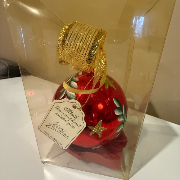 Red and Gold Hand-Painted Glass Ornament - Picture 2 of 3